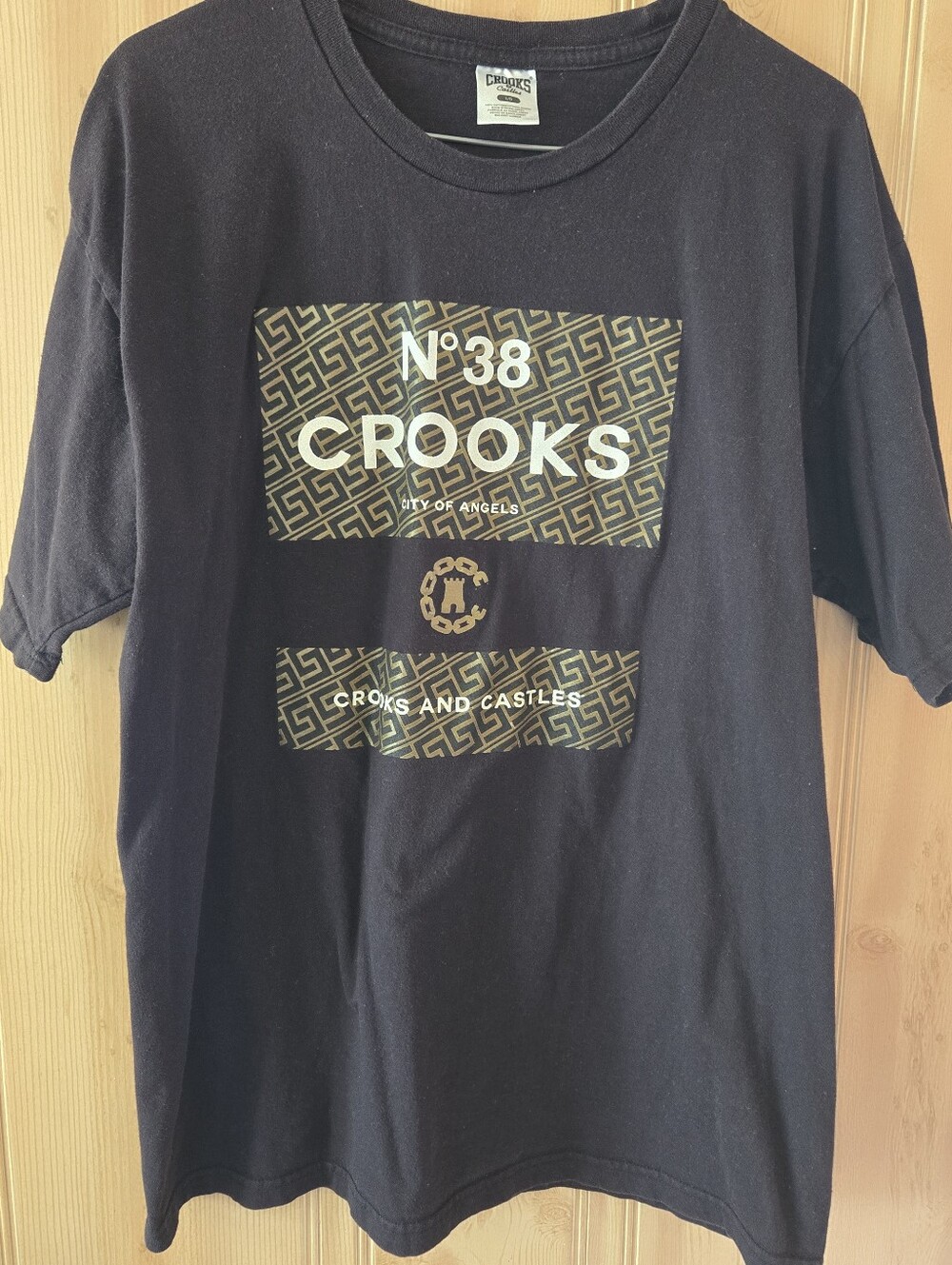 Crooks & Castles LA Black Short-Sleeve Tee with Gold Graphic